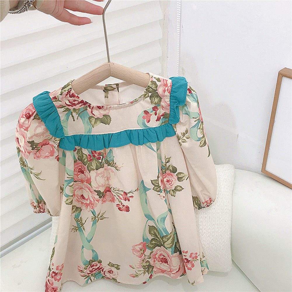 Baby Kid Girls Color-blocking Flower Print Dresses Wholesale 230222163