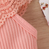 Load image into Gallery viewer, 2 Pieces Set Baby Girls Solid Color Muslin&amp;Ribbed Print Rompers Flower And Cartoon Pants Wholesale 230222167
