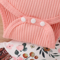 Load image into Gallery viewer, 2 Pieces Set Baby Girls Solid Color Muslin&amp;Ribbed Print Rompers Flower And Cartoon Pants Wholesale 230222167
