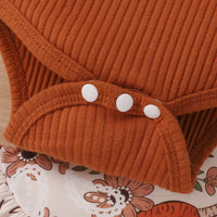 Load image into Gallery viewer, 2 Pieces Set Baby Girls Solid Color Muslin&amp;Ribbed Print Rompers Flower And Cartoon Pants Wholesale 230222167
