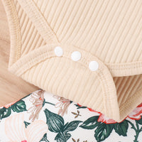 Load image into Gallery viewer, 2 Pieces Set Baby Girls Solid Color Muslin&amp;Ribbed Print Rompers Flower And Cartoon Pants Wholesale 230222167
