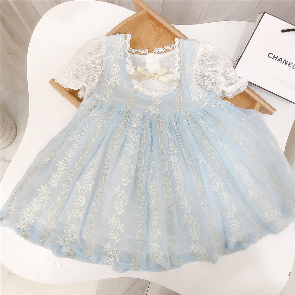 Baby Kid Girls Bow Embroidered Dresses Wholesale 23022217