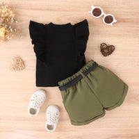 Load image into Gallery viewer, 2 Pieces Set Baby Kid Girls Solid Color Muslin&amp;Ribbed Tank Tops And Shorts Wholesale 230222170
