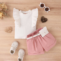 Load image into Gallery viewer, 2 Pieces Set Baby Kid Girls Solid Color Muslin&amp;Ribbed Tank Tops And Shorts Wholesale 230222170
