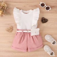 Load image into Gallery viewer, 2 Pieces Set Baby Kid Girls Solid Color Muslin&amp;Ribbed Tank Tops And Shorts Wholesale 230222170

