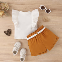 Load image into Gallery viewer, 2 Pieces Set Baby Kid Girls Solid Color Muslin&amp;Ribbed Tank Tops And Shorts Wholesale 230222170
