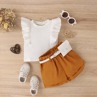 Load image into Gallery viewer, 2 Pieces Set Baby Kid Girls Solid Color Muslin&amp;Ribbed Tank Tops And Shorts Wholesale 230222170
