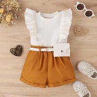 Load image into Gallery viewer, 2 Pieces Set Baby Kid Girls Solid Color Muslin&amp;Ribbed Tank Tops And Shorts Wholesale 230222170
