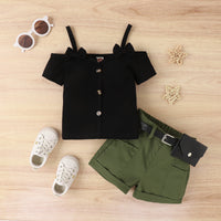 Load image into Gallery viewer, 2 Pieces Set Baby Kid Girls Solid Color Muslin&amp;Ribbed Tank Tops And Shorts Wholesale 230222170
