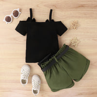 Load image into Gallery viewer, 2 Pieces Set Baby Kid Girls Solid Color Muslin&amp;Ribbed Tank Tops And Shorts Wholesale 230222170
