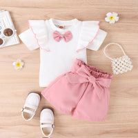 Load image into Gallery viewer, 2 Pieces Set Baby Kid Girls Solid Color Muslin&amp;Ribbed Tank Tops And Shorts Wholesale 230222170
