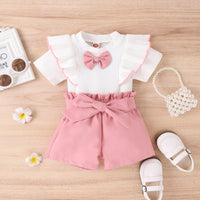 Load image into Gallery viewer, 2 Pieces Set Baby Kid Girls Solid Color Muslin&amp;Ribbed Tank Tops And Shorts Wholesale 230222170
