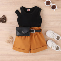 Load image into Gallery viewer, 2 Pieces Set Baby Kid Girls Solid Color Muslin&amp;Ribbed Tank Tops And Shorts Wholesale 230222170
