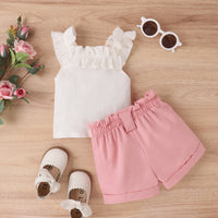 Load image into Gallery viewer, 2 Pieces Set Baby Kid Girls Solid Color Muslin&amp;Ribbed Tank Tops And Shorts Wholesale 230222175
