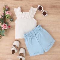Load image into Gallery viewer, 2 Pieces Set Baby Kid Girls Solid Color Muslin&amp;Ribbed Tank Tops And Shorts Wholesale 230222175
