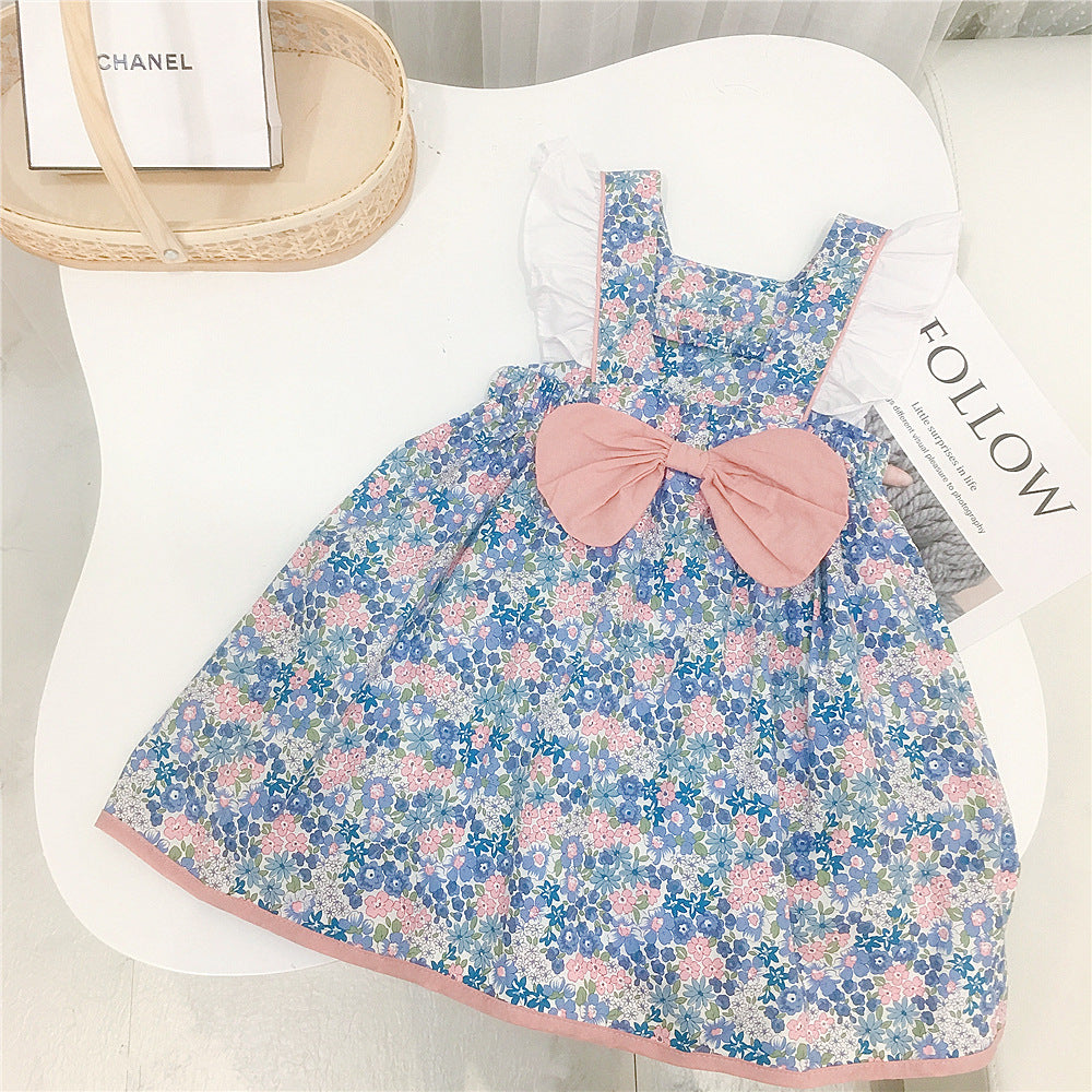 Baby Kid Girls Flower Bow Print Dresses Wholesale 23022218