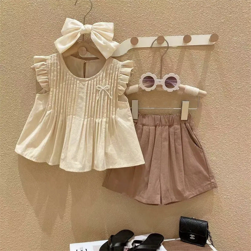 2 Pieces Set Baby Kid Girls Solid Color Tops And Shorts Wholesale 230222181