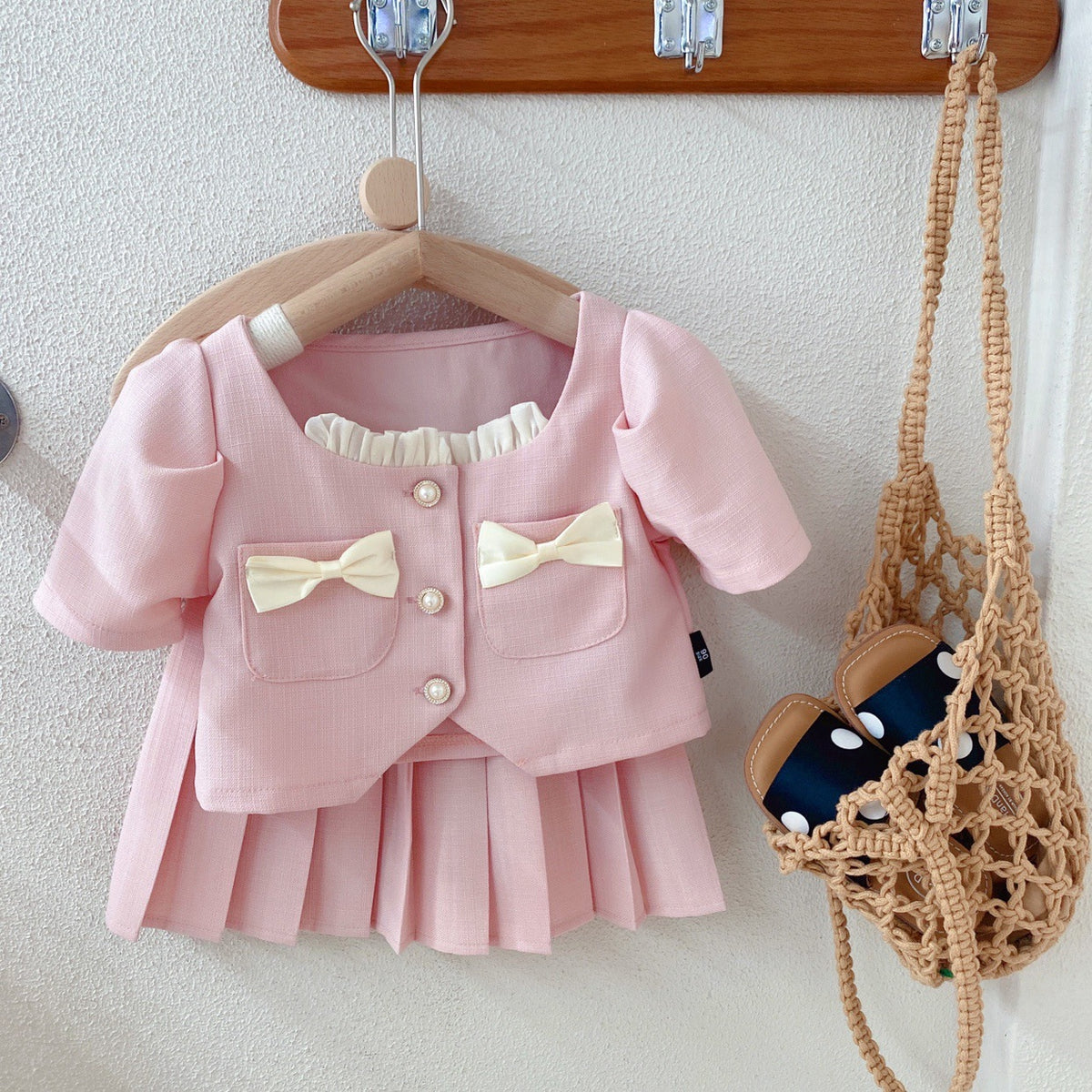 2 Pieces Set Baby Kid Girls Bow Tops And Solid Color Skirts Wholesale 230222188