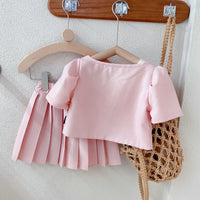 Load image into Gallery viewer, 2 Pieces Set Baby Kid Girls Bow Tops And Solid Color Skirts Wholesale 230222188
