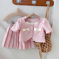 Load image into Gallery viewer, 2 Pieces Set Baby Kid Girls Bow Tops And Solid Color Skirts Wholesale 230222188
