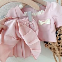 Load image into Gallery viewer, 2 Pieces Set Baby Kid Girls Bow Tops And Solid Color Skirts Wholesale 230222188
