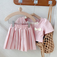 Load image into Gallery viewer, 2 Pieces Set Baby Kid Girls Bow Tops And Solid Color Skirts Wholesale 230222188
