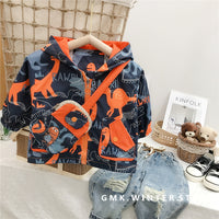Load image into Gallery viewer, 2 Pieces Set Baby Kid Boys Cartoon Print Jackets Outwears And Embroidered Bag Wholesale 230222196
