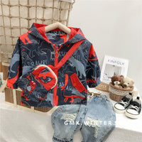 Load image into Gallery viewer, 2 Pieces Set Baby Kid Boys Cartoon Print Jackets Outwears And Embroidered Bag Wholesale 230222196
