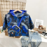 Load image into Gallery viewer, 2 Pieces Set Baby Kid Boys Cartoon Print Jackets Outwears And Embroidered Bag Wholesale 230222196
