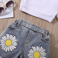 Load image into Gallery viewer, 2 Pieces Set Baby Kid Girls Solid Color Print T-Shirts And Flower Shorts Wholesale 230222200
