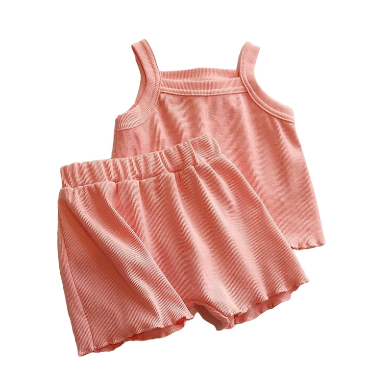 2 Pieces Set Baby Kid Girls Solid Color Tank Tops And Shorts Wholesale 230222210