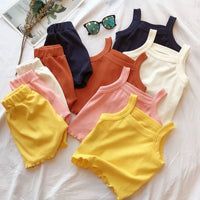 Load image into Gallery viewer, 2 Pieces Set Baby Kid Girls Solid Color Tank Tops And Shorts Wholesale 230222210
