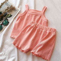 Load image into Gallery viewer, 2 Pieces Set Baby Kid Girls Solid Color Tank Tops And Shorts Wholesale 230222210
