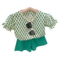 Load image into Gallery viewer, 2 Pieces Set Baby Kid Girls Print Tops And Shorts Wholesale 23022239
