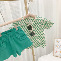 Load image into Gallery viewer, 2 Pieces Set Baby Kid Girls Print Tops And Shorts Wholesale 23022239
