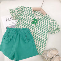 Load image into Gallery viewer, 2 Pieces Set Baby Kid Girls Print Tops And Shorts Wholesale 23022239
