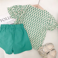 Load image into Gallery viewer, 2 Pieces Set Baby Kid Girls Print Tops And Shorts Wholesale 23022239
