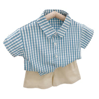 Load image into Gallery viewer, 2 Pieces Set Baby Kid Girls Boys Checked Shirts And Solid Color Shorts Wholesale 23022258
