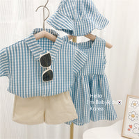 Load image into Gallery viewer, 2 Pieces Set Baby Kid Girls Boys Checked Shirts And Solid Color Shorts Wholesale 23022258
