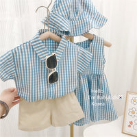 Load image into Gallery viewer, 2 Pieces Set Baby Kid Girls Boys Checked Shirts And Solid Color Shorts Wholesale 23022258
