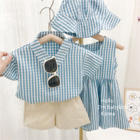 Load image into Gallery viewer, 2 Pieces Set Baby Kid Girls Boys Checked Shirts And Solid Color Shorts Wholesale 23022258
