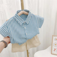 Load image into Gallery viewer, 2 Pieces Set Baby Kid Girls Boys Checked Shirts And Solid Color Shorts Wholesale 23022258
