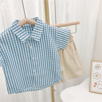 Load image into Gallery viewer, 2 Pieces Set Baby Kid Girls Boys Checked Shirts And Solid Color Shorts Wholesale 23022258
