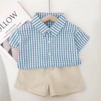 Load image into Gallery viewer, 2 Pieces Set Baby Kid Girls Boys Checked Shirts And Solid Color Shorts Wholesale 23022258
