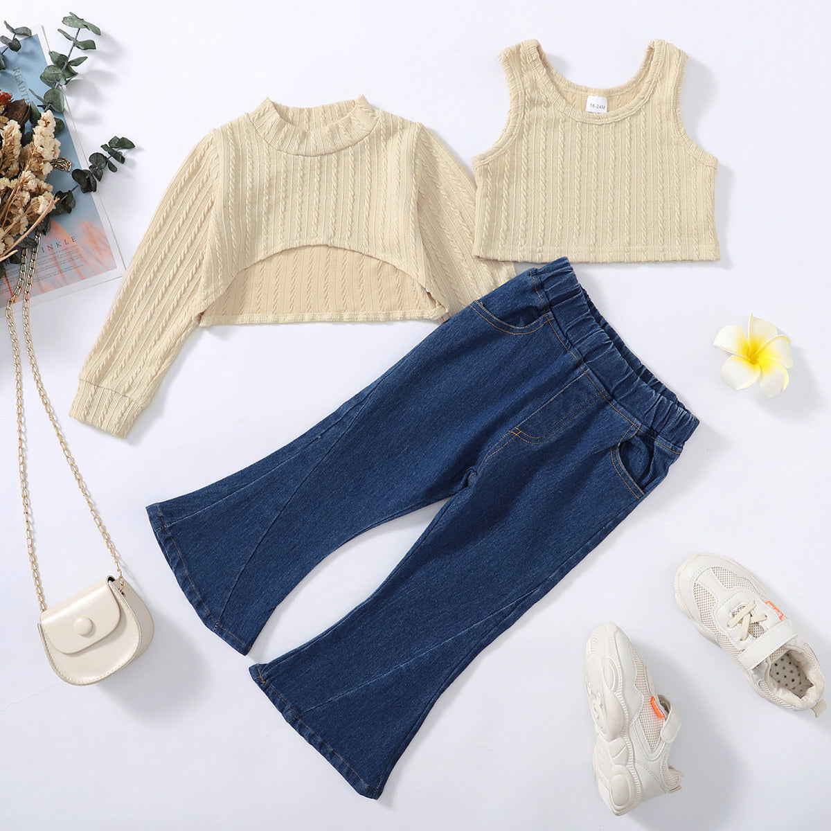 3 Pieces Set Baby Kid Girls Solid Color Tops And Tank Tops And Pants Wholesale 23022277