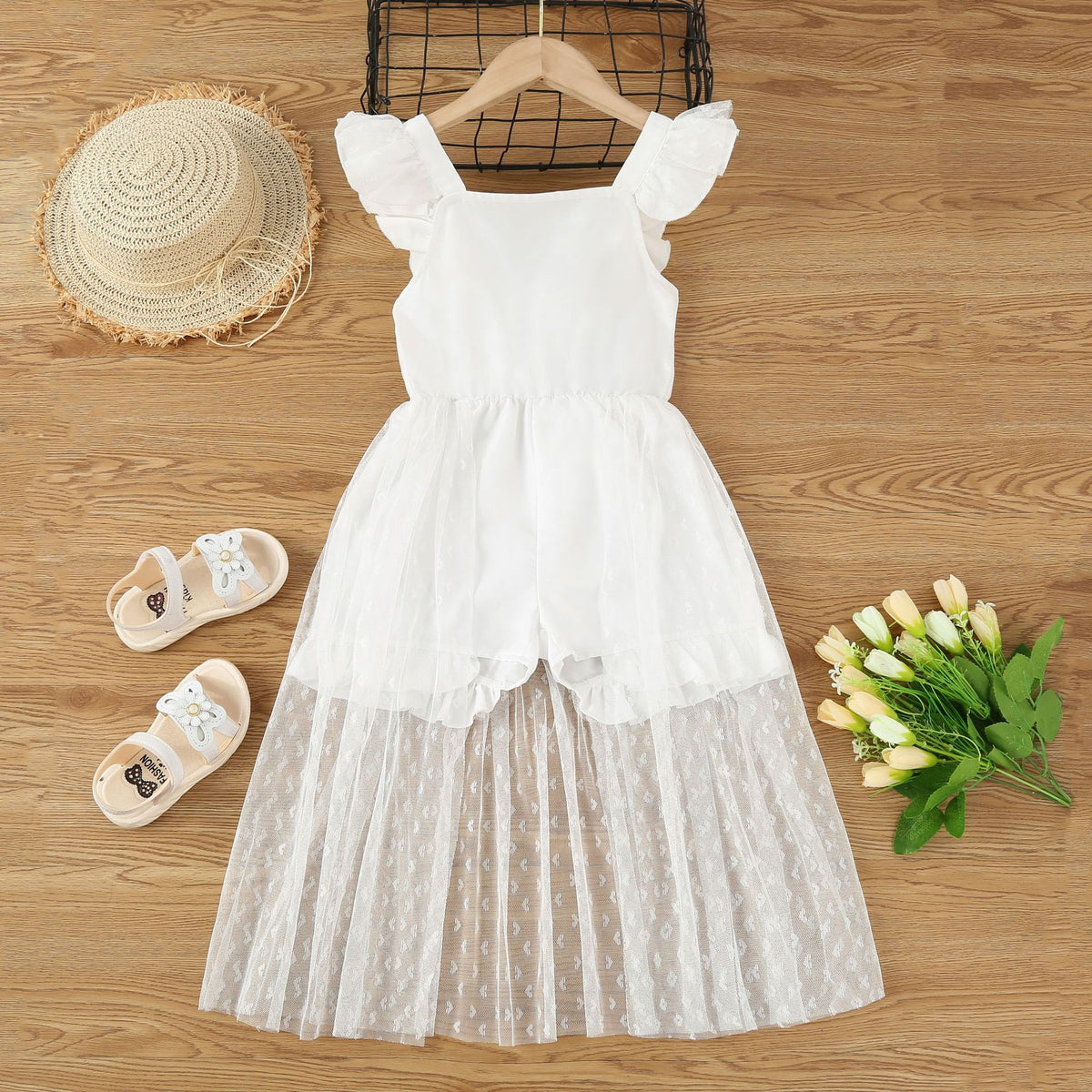 Kid Girls Solid Color Lace Rompers Wholesale 23022278