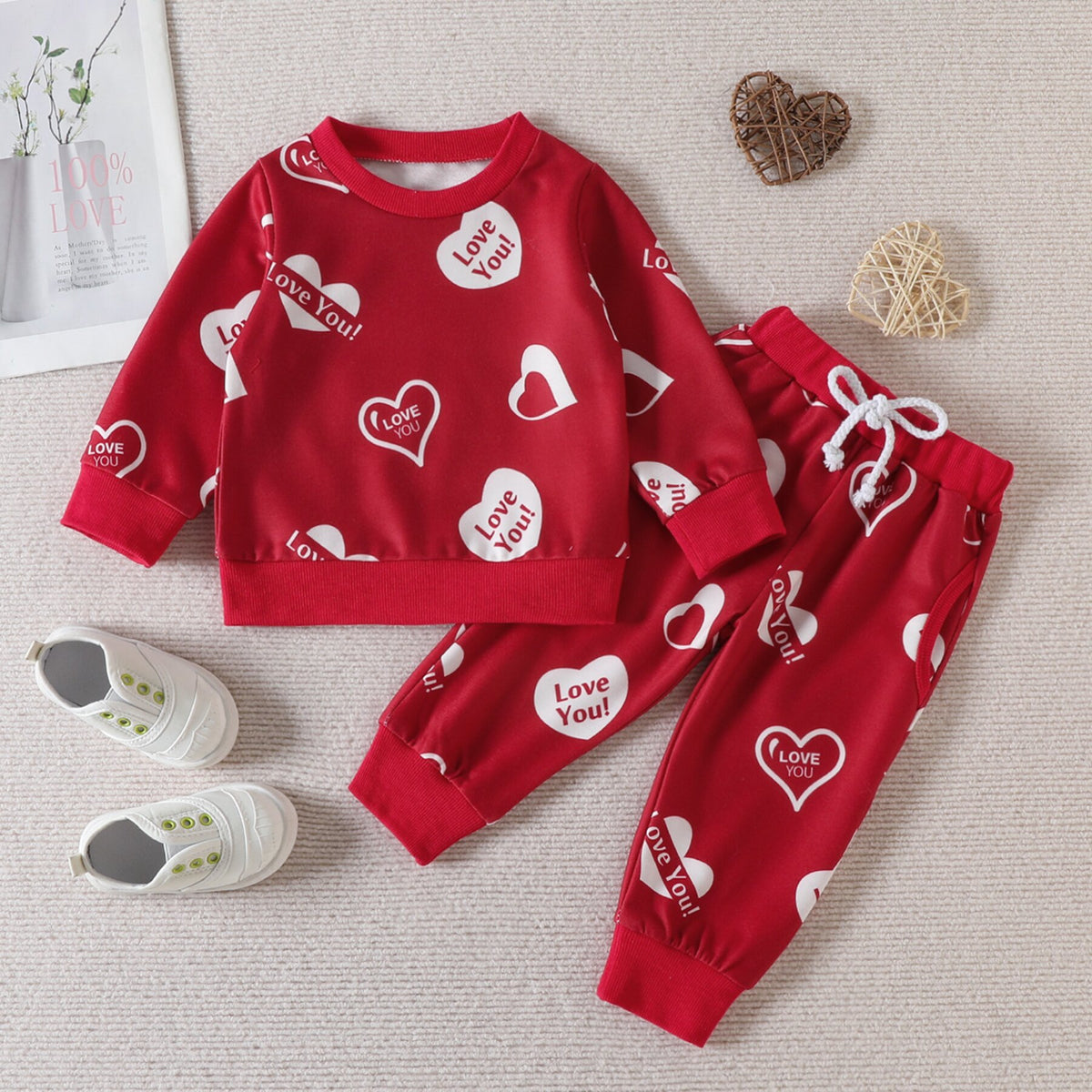 2 Pieces Set Baby Kid Girls Letters Print Hoodies Sweatshirts And Love heart Pants Wholesale 23022282