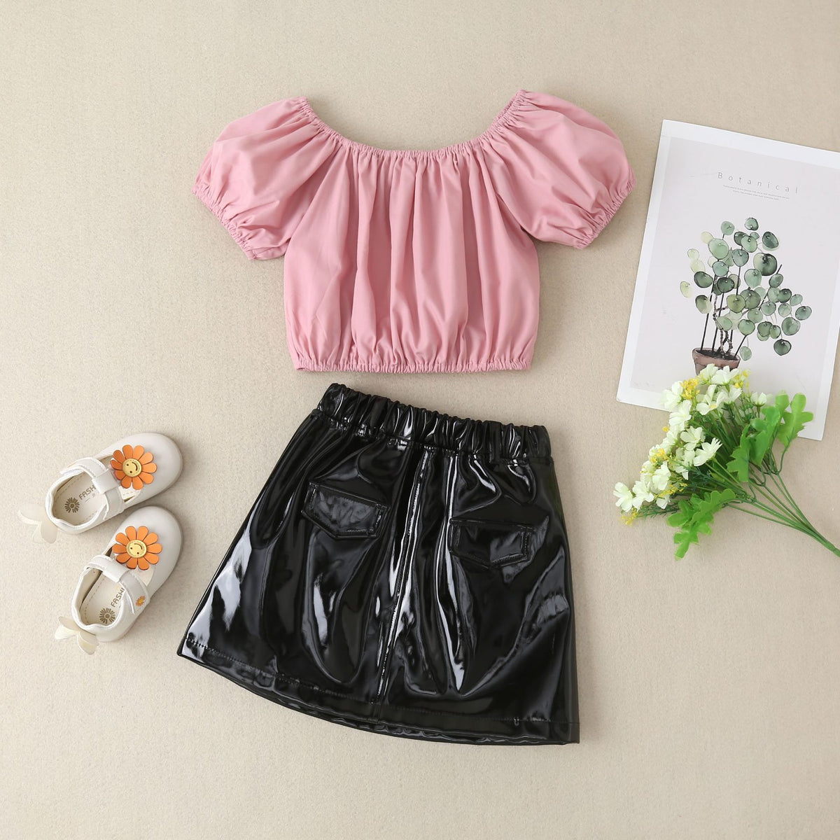 2 Pieces Set Baby Kid Girls Solid Color Tops And Skirts Wholesale 23022286