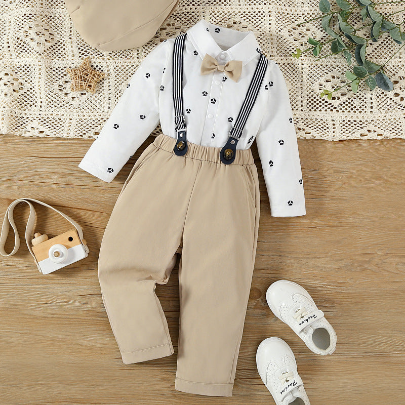 2 Pieces Set Baby Kid Boys Bow Shirts And Solid Color Jumpsuits Wholesale 23022287