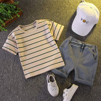 Load image into Gallery viewer, 2 Pieces Set Baby Kid Boys Striped T-Shirts And Solid Color Shorts Wholesale 23022408

